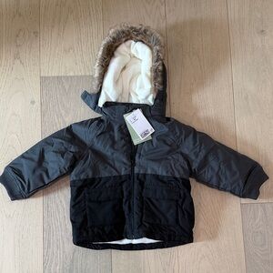 H&M Gray and Black Hooded Jacket with Fur Trim